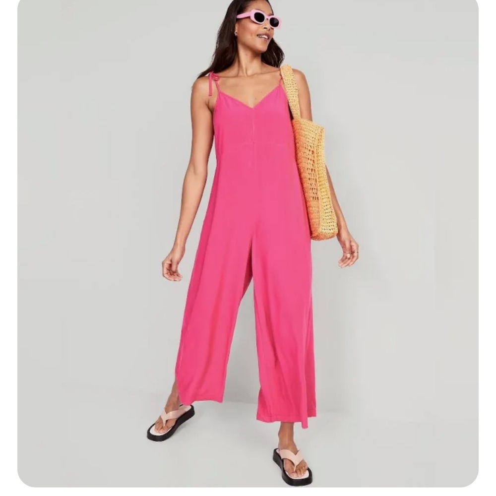 Tall size wide leg pink jumpsuit